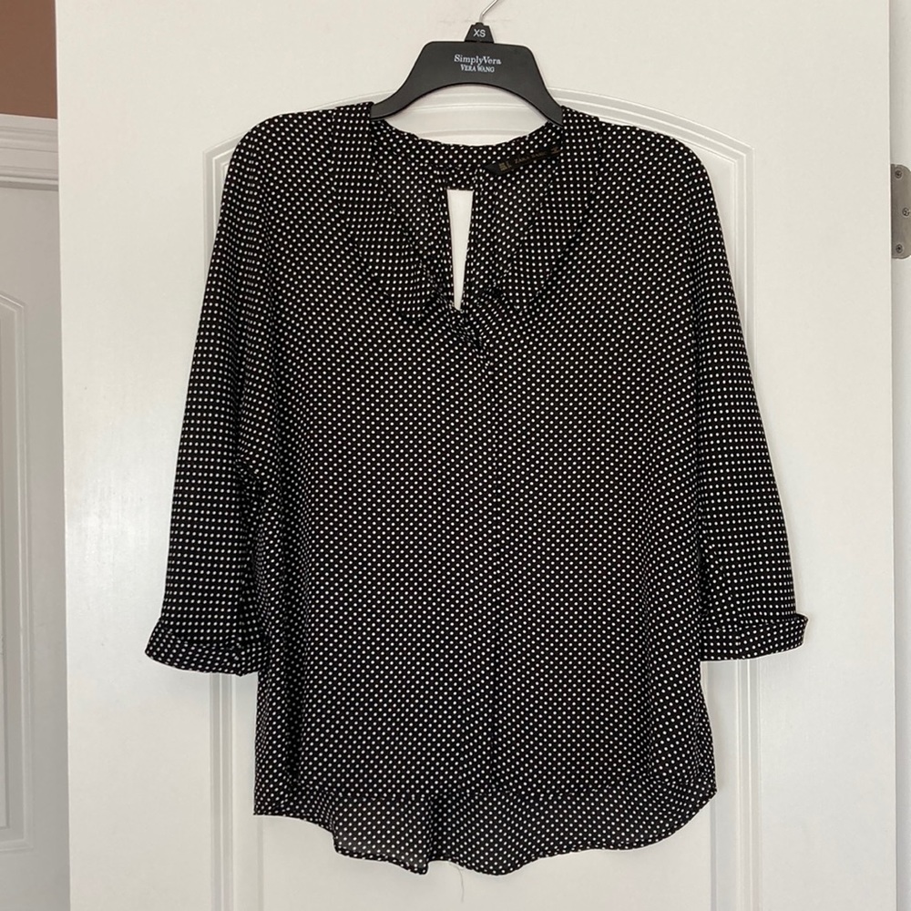 Zara Keyhole 3/4 Sleeve Polka Dot Blouse - S